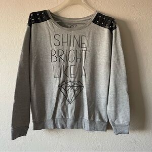 Fipz, Womens Grey Shine Bright Like A Diamond Studded Sweatshirt, Size XL
